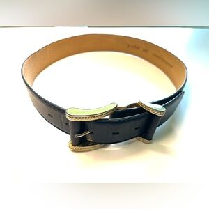 GINNIE JOHANSEN Navy Blue Belt with Gold Buckle H0758